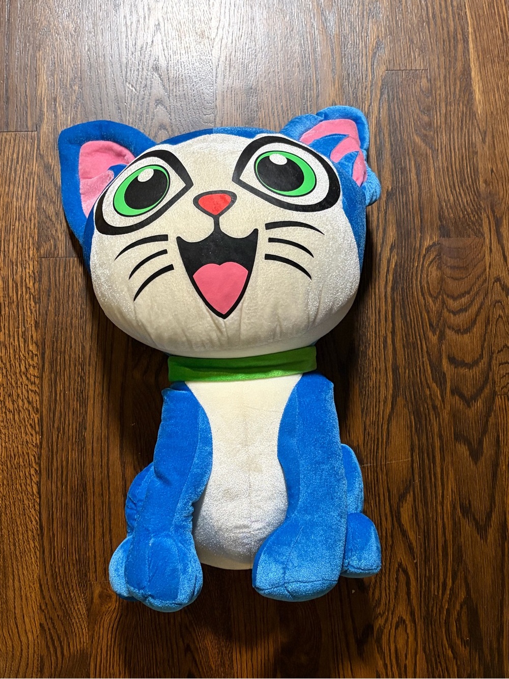 ClassicToy Co. INC Anime Cat Blue & White Plush Cat Pillow Toy with Green Collar